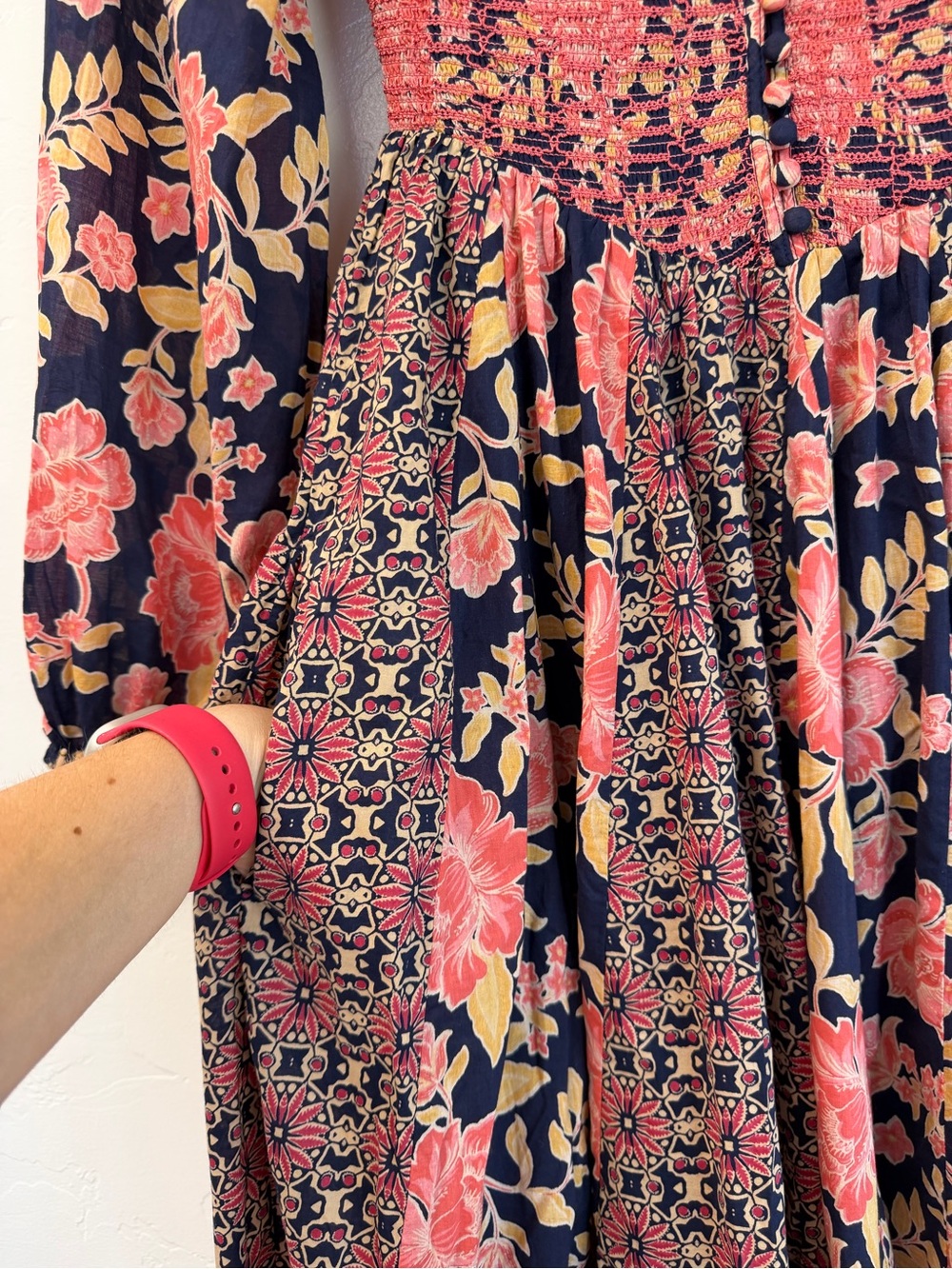 NWT Free People A New Way Floral Button-Front in Navy and Pink Maxi Dress SizeXL - Picture 4 of 17
